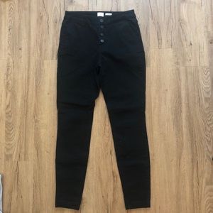 Black High Waist Button Closure Skinny Pants